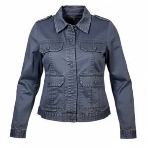 Joe's Jeans Women's Navy Blue Cropped Stretch Military Button Up Jacket - Size L